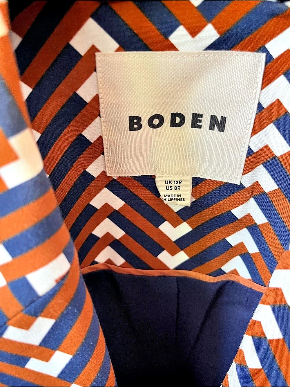 Boden Geometric Blazer in Orange & Blue Size 12R Like New - Picture 5 of 6